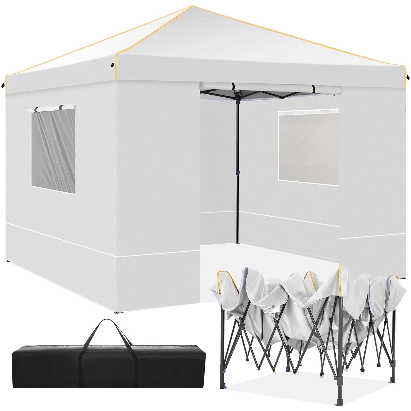 SANOPY 10' x 10' Pop up Canopy Tent with 4 Removable Sidewalls, Outdoor Patio Gazebo Tent with Handbag for Camping, Silver White
