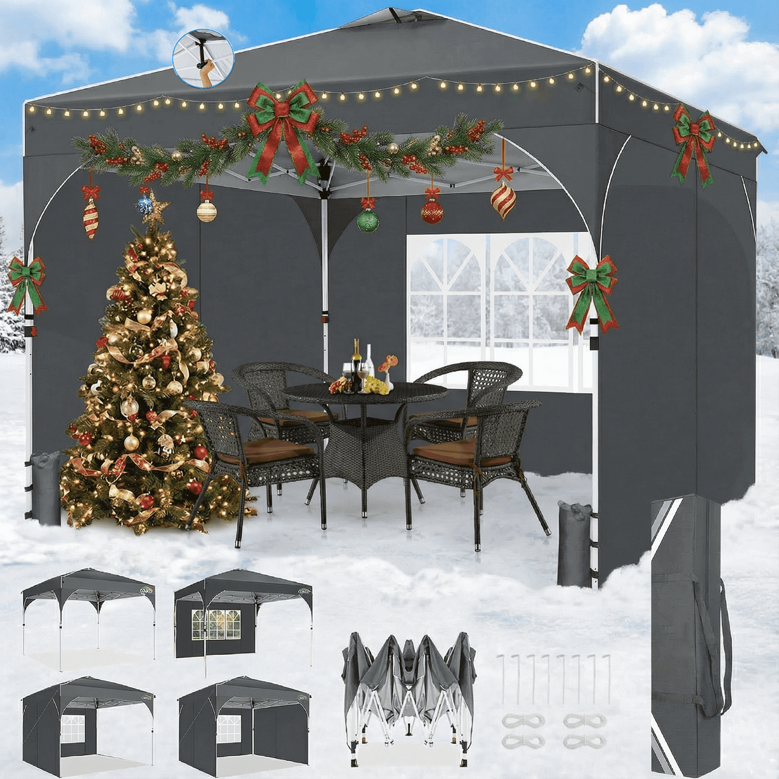 SANOPY 10'x10' Canopy Tent for Party Tent with One Push Central Button&Air Vent Instant Pop Up Canopy Tent with Sidewalls&Sandbags Ez Up Pop up Party Canopy Tent with Carry Bag, Gray