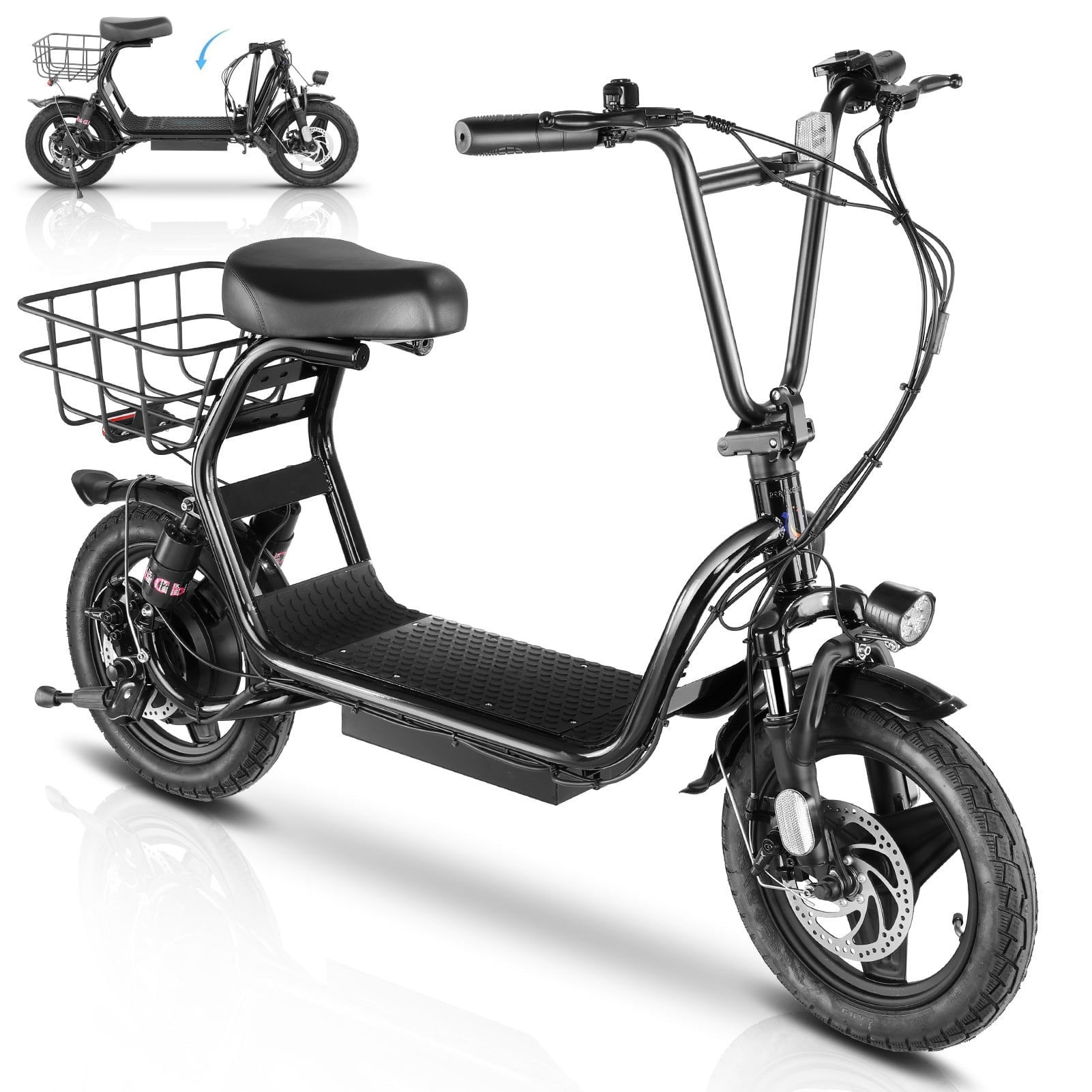 SANOPY 350W Adults Electric Scooter, 15 Miles Range 20Mph Top Speed, 36V 5.2Ah Battery Moped, Foldable Electric Scooter for Adults for Commuting with Shock Absorbing, Black