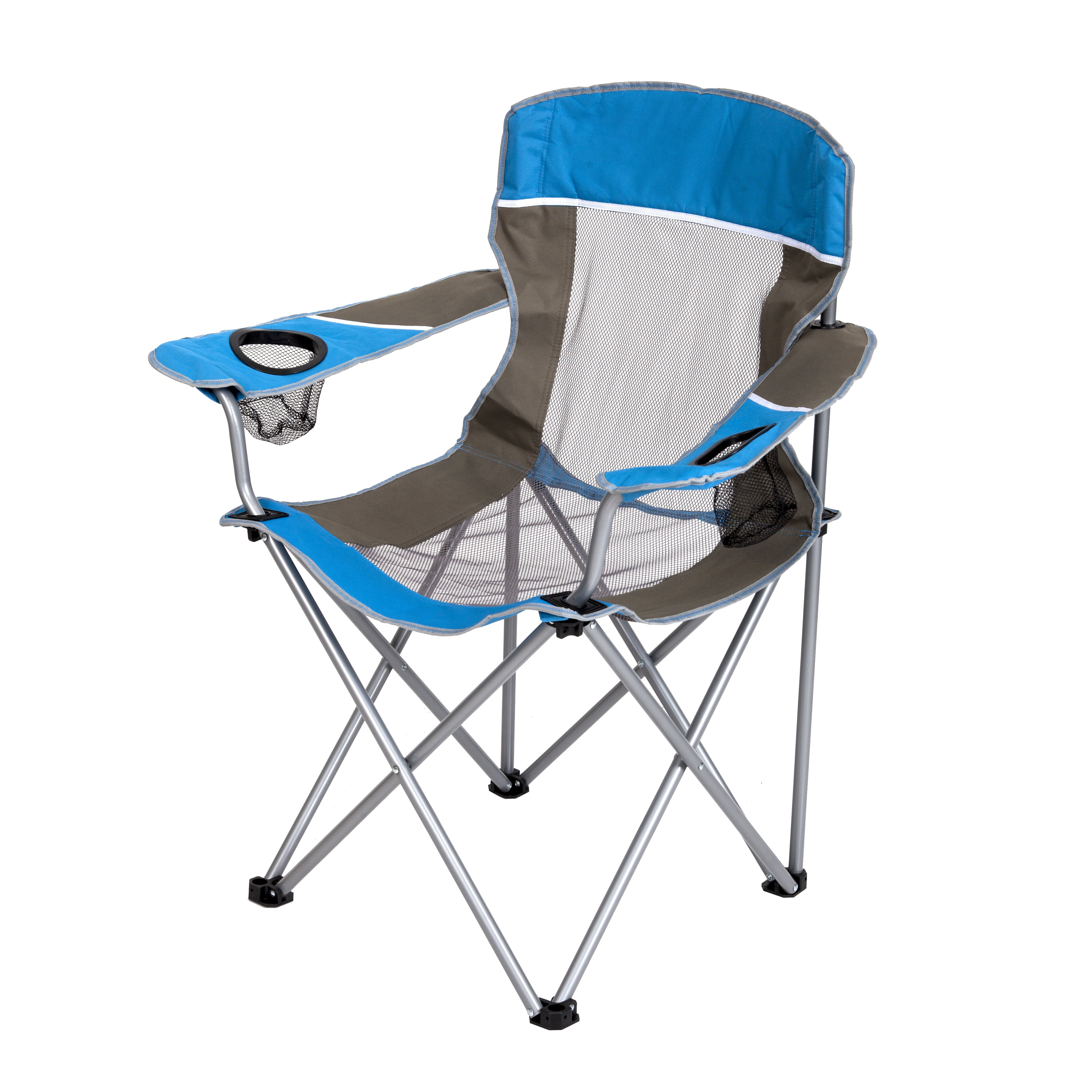Seina Oversized Folding Mesh Camping Chair with 2 Cup Holders, Blue & Grey