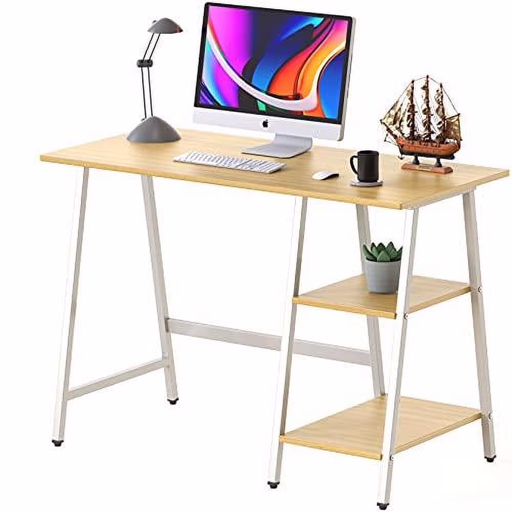 SHW Trestle 43-Inch Home Office Computer Desk, Oak