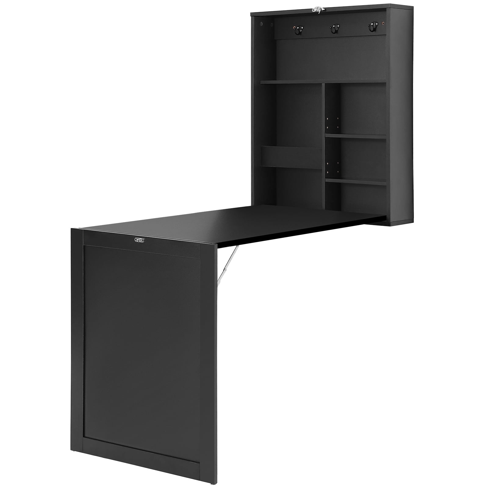 SKYSHALO Wall Mounted Convertible Desk with Blackboard and Storage Shelves, Black
