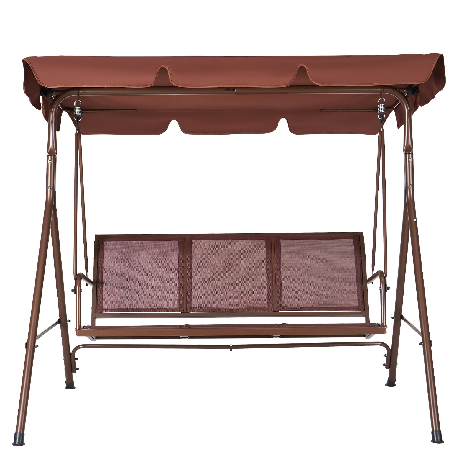SKYSHALO Adults Alloy Steel Chair Porch Swings with Adjustable Canopy, Brown