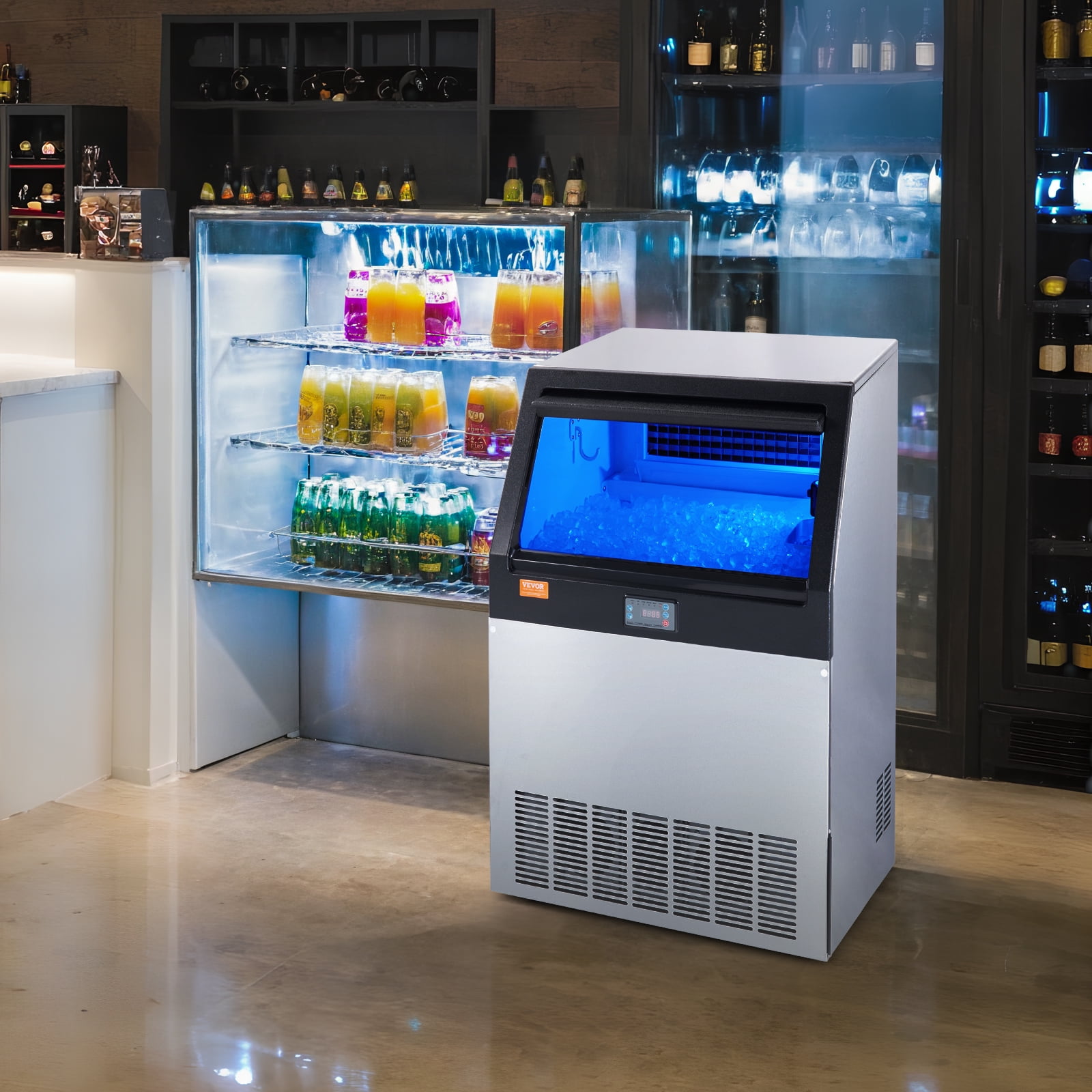 VEVOR Commercial Ice Maker 160lbs/24h,530W Commercial Ice Machine with 66lbs Storage Capacity Includes Water Filter and Connection Hose