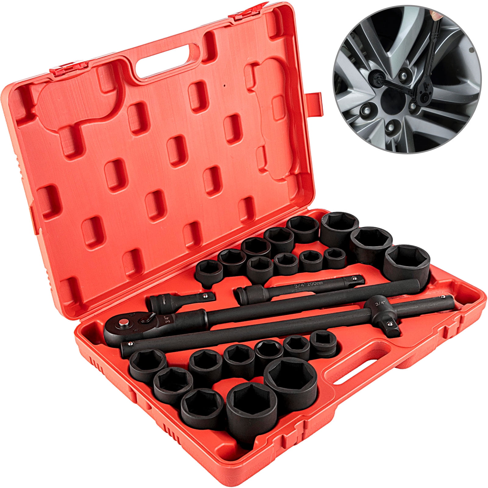 SKYSHALO Impact Socket Set 3/4 Inches 27 Piece Standard Impact Sockets, Socket Assortment, 3/4 Inches Drive Socket Set Impact Standard SAE (7/8 Inches to 2 Inches) & Metric Sizes (22 mm-50 mm)