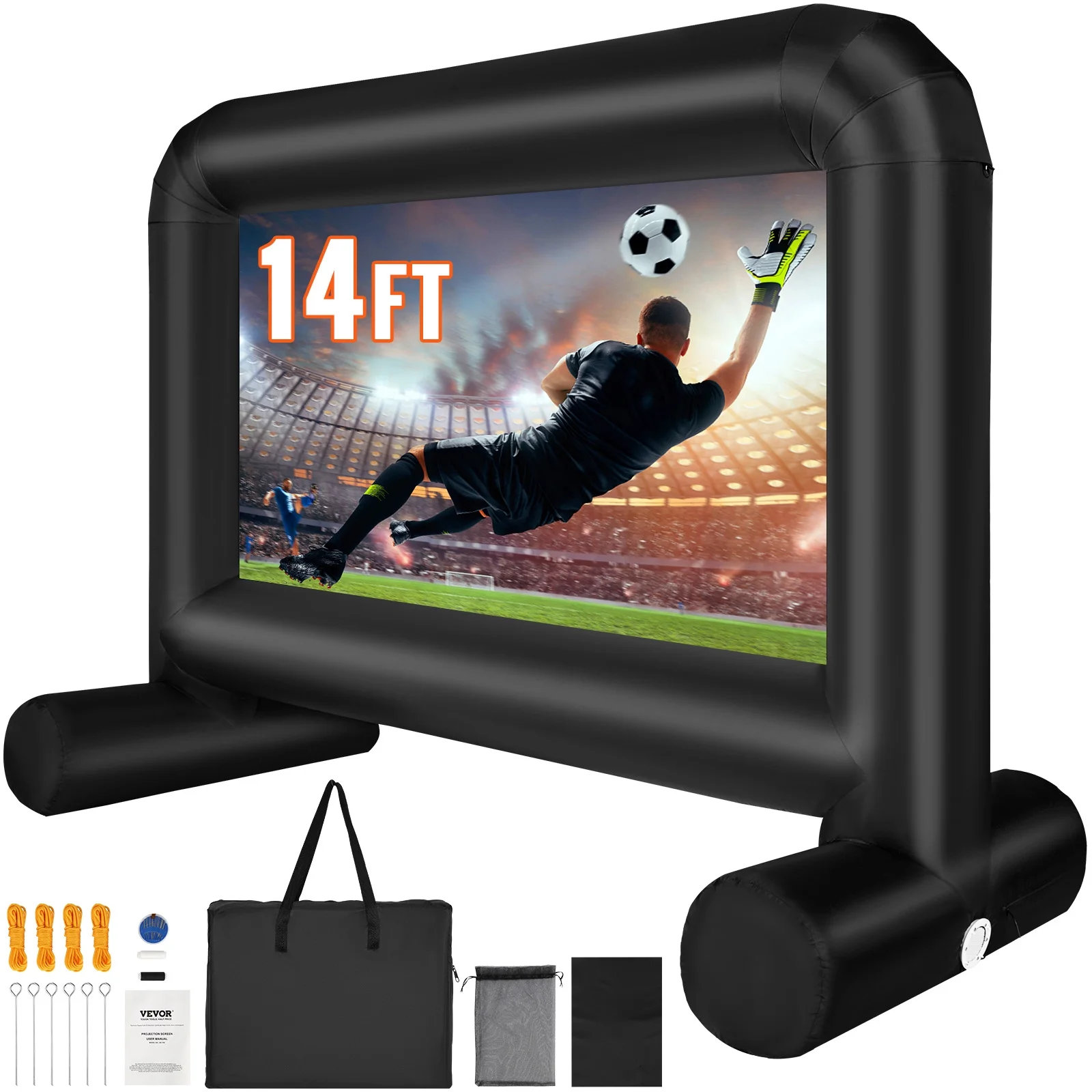SKYSHALO Outdoor 14 ft nflatable Movie Projector Screen with Blower, Black