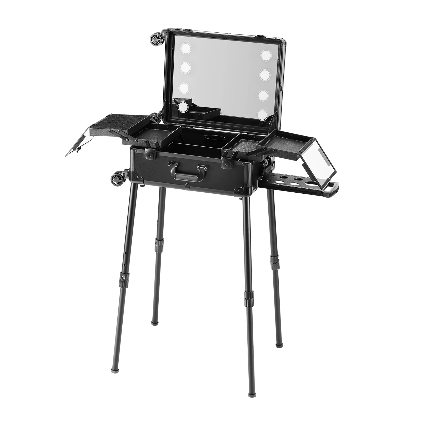 KFFKFF Professional Rolling Makeup Train Case Cosmetic Storage Free Standing