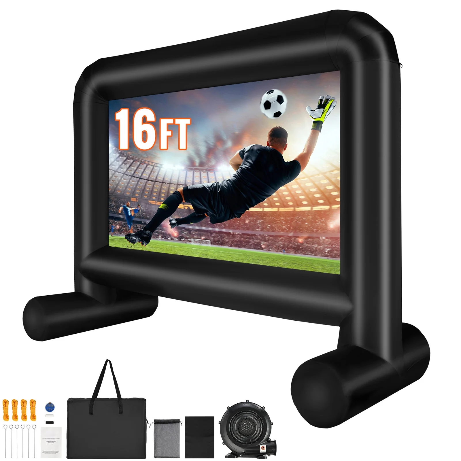 SKYSHALO QC-192 Outdoor Freestanding 16ft Inflatable Projector Screen with Air Blower, Black