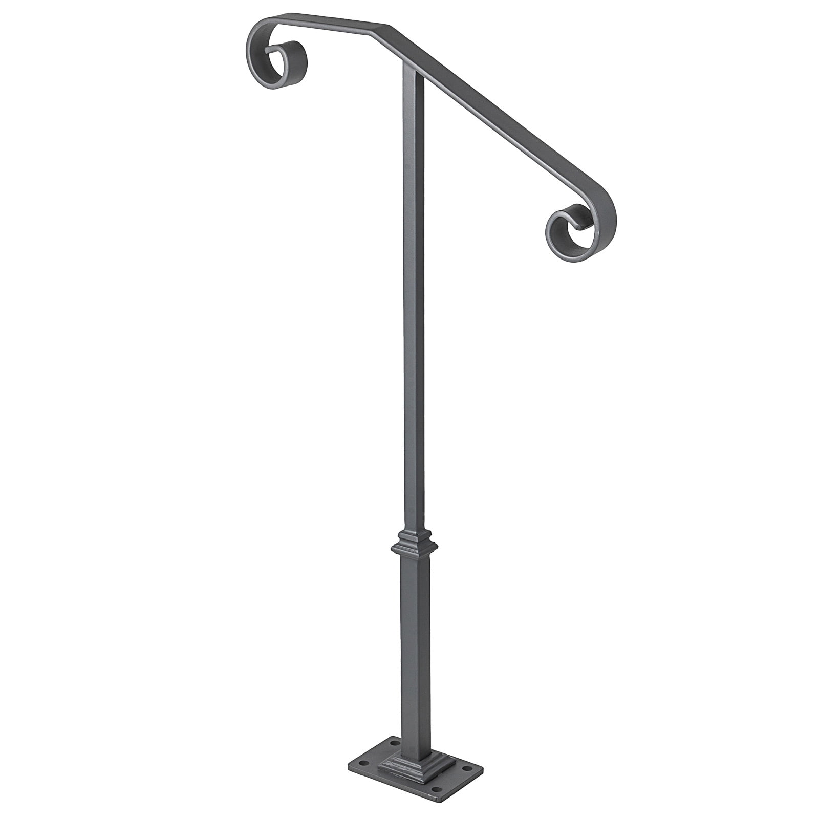 SKYSHALO Single Post Handrail Gray Handrail Wrought Iron Fits 1 or 2 Steps Matte