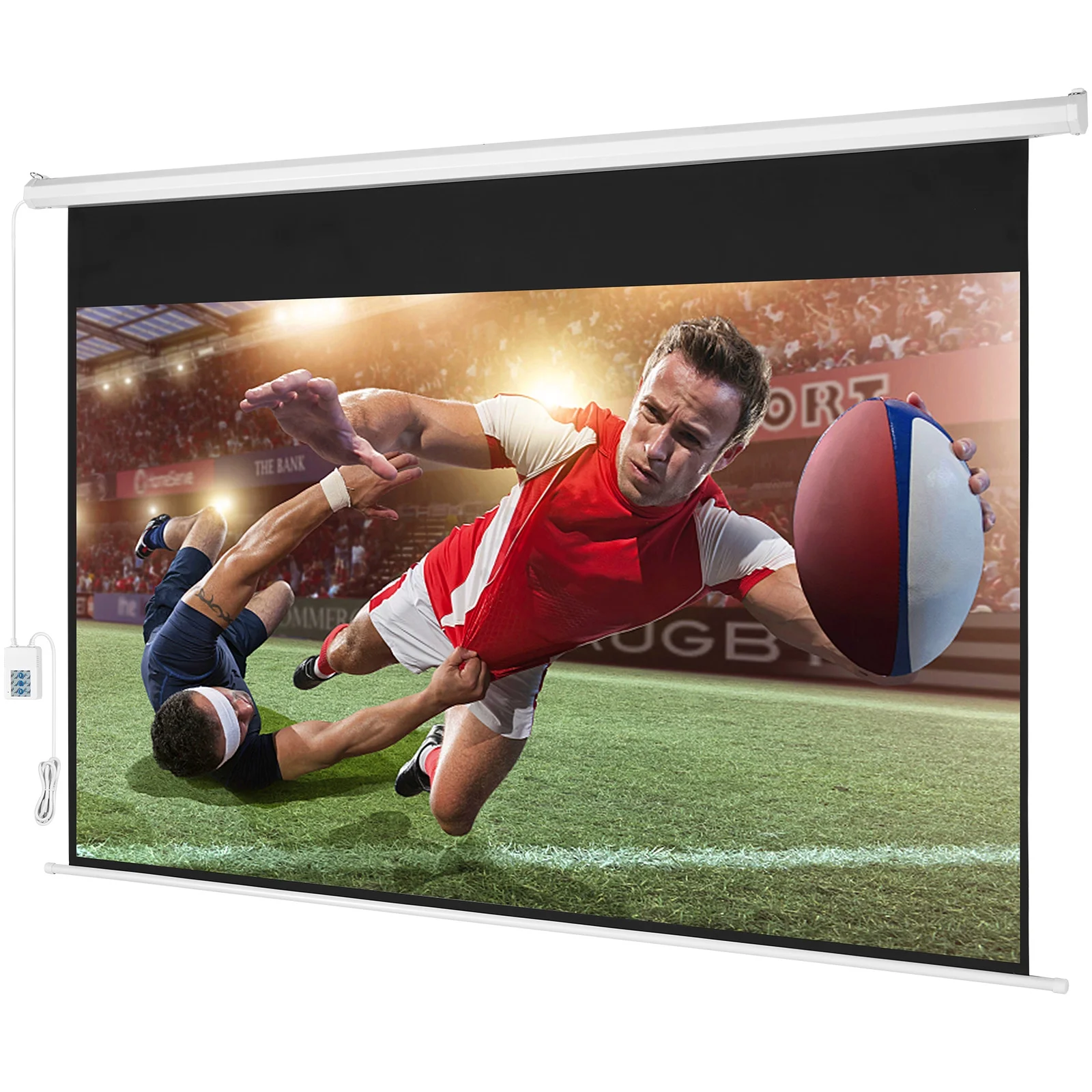 SKYSHALO TLES100 Indoor and Outdoor Wall Mount 100" Motorized Projector Screen, White