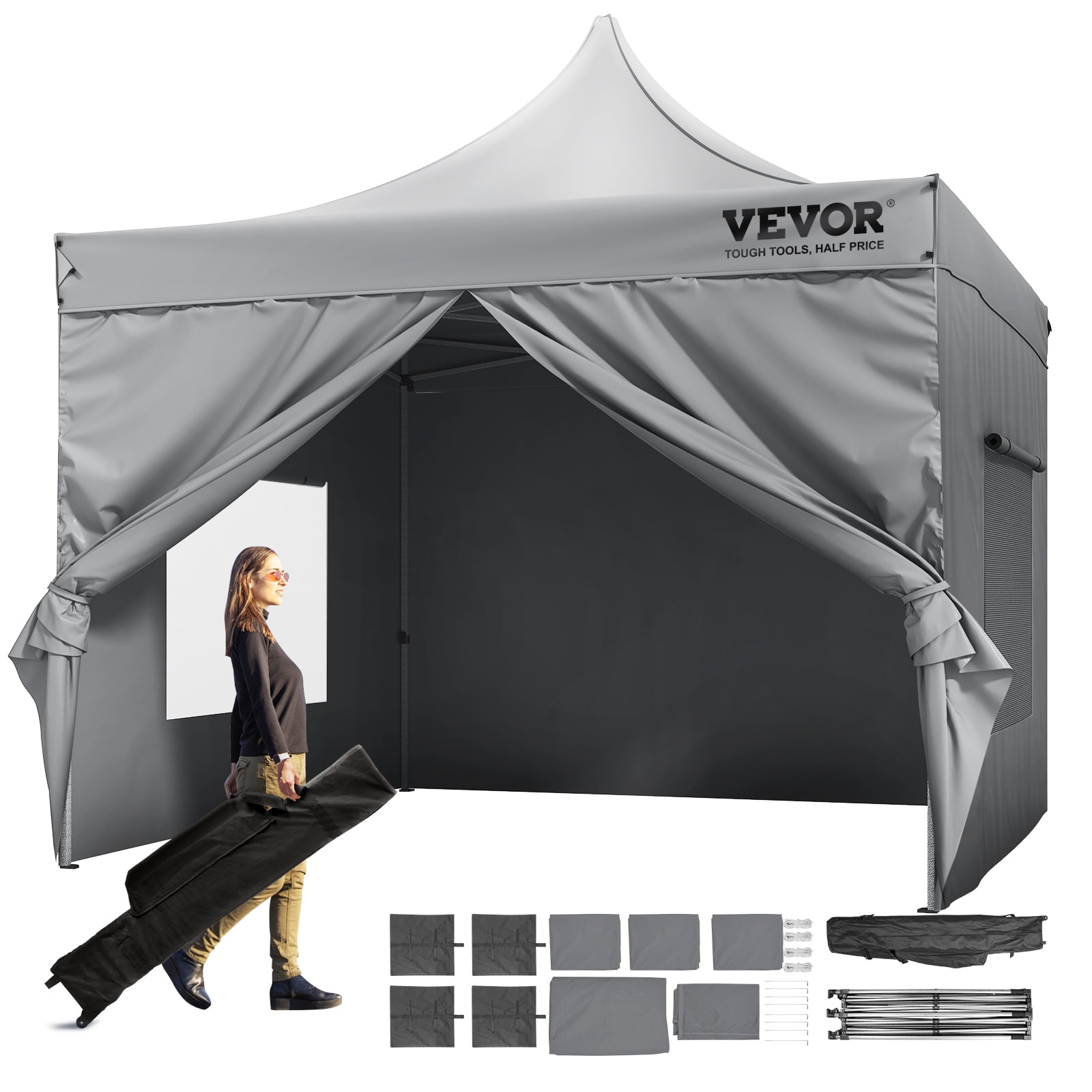 KFFKFF 10x10 FT Pop up Canopy Tent with Removable Sidewalls, Outdoor Instant Canopies Portable Gazebo & Wheeled Bag, UV Resistant Waterproof, Enclosed Canopy Tent