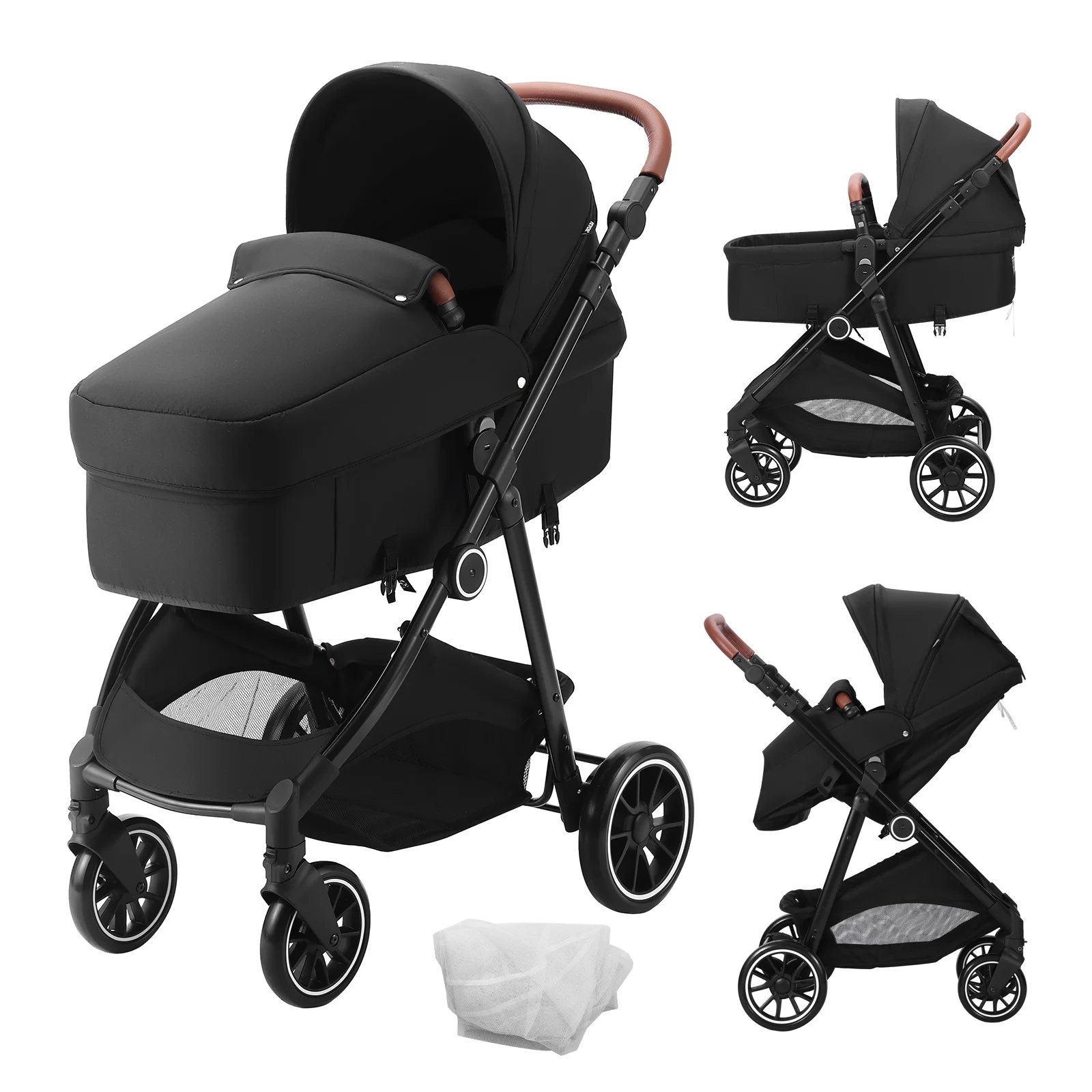 SKYSHALO 2 in 1 Convertible Baby Stroller, Stroller for Newborn Foldable Infant Newborn Bassinet Pram, Unisex Travel Stroller for Baby, Black