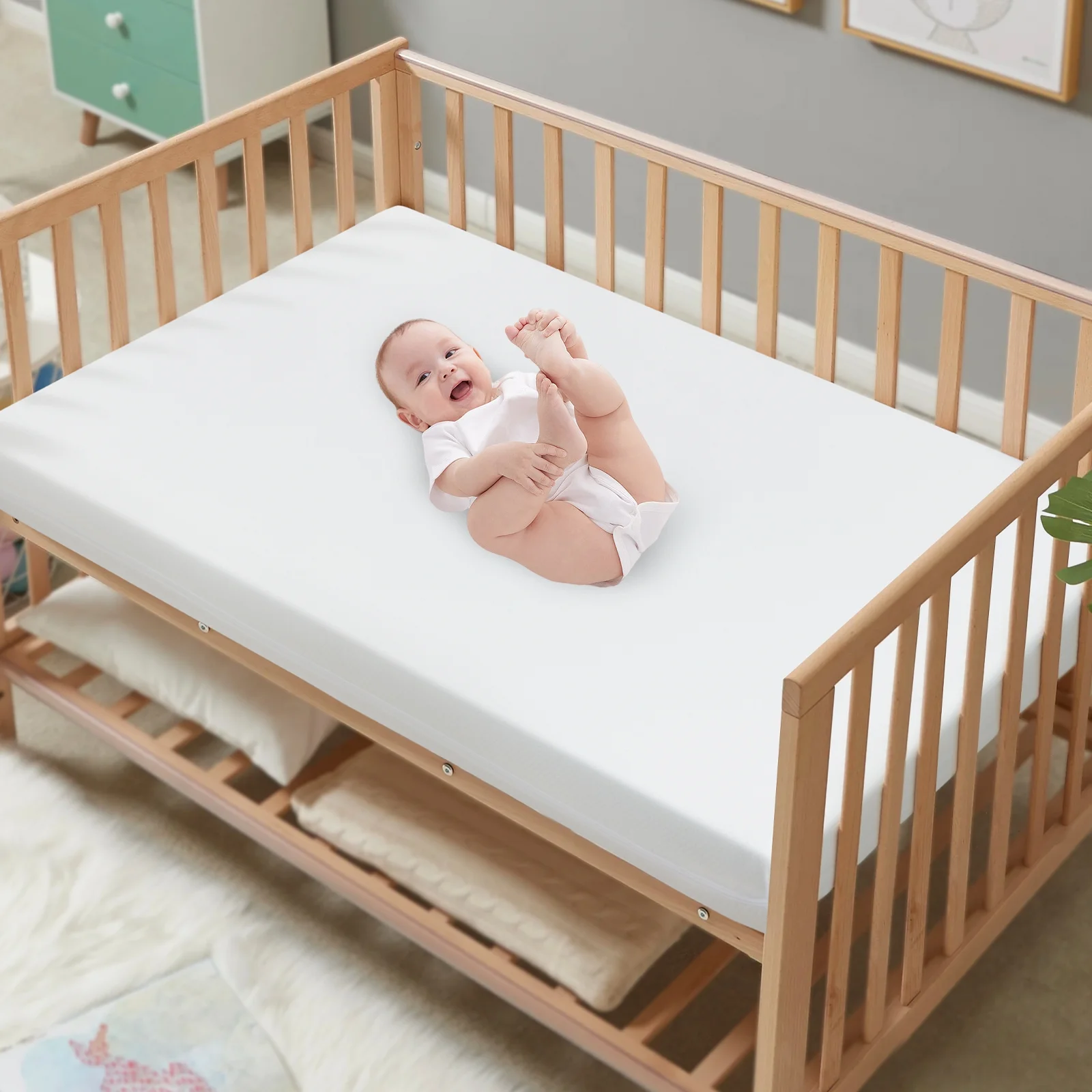 SKYSHALO 3“ Crib Mattress Two-sided Portable Waterproof Fiber Breathable Toddler Foam Mattress 24 x 38 x 3.1 inch minicrib