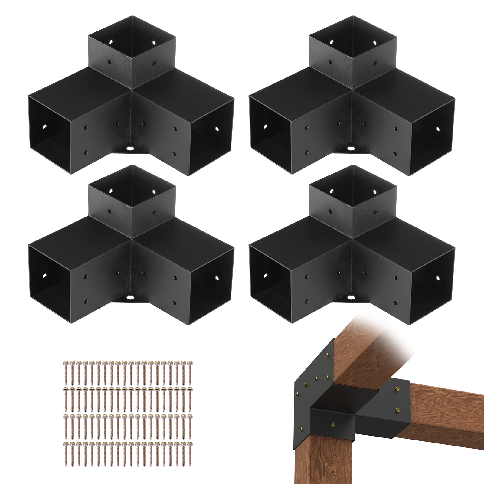 SKYSHALO 4''x4'' Pergola Bracket Kit 3-Way Woodworks DIY Post for Gazebos 4 pcs