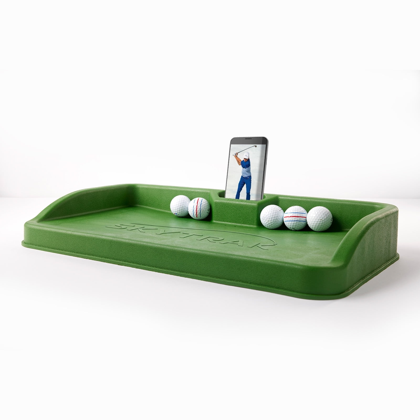 SKYTRAK Golf Ball Tray with Cell Phone Holder for Golf Simulators, Golf Hitting Nets, and Golf Hitting Mats