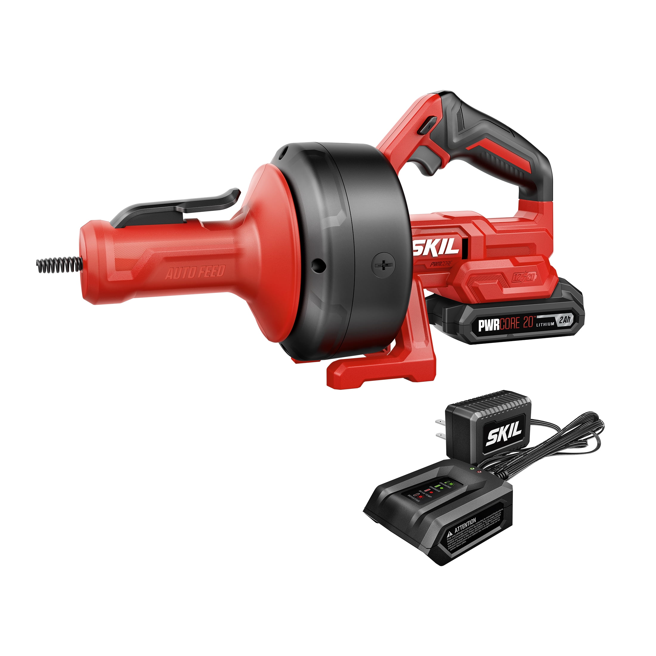 SKIL AU0225D-12 PWR CORE Cordless 20V Power Snake Drain Cleaner with Auto Feed and Retract, with 2.0Ah Battery and Charger