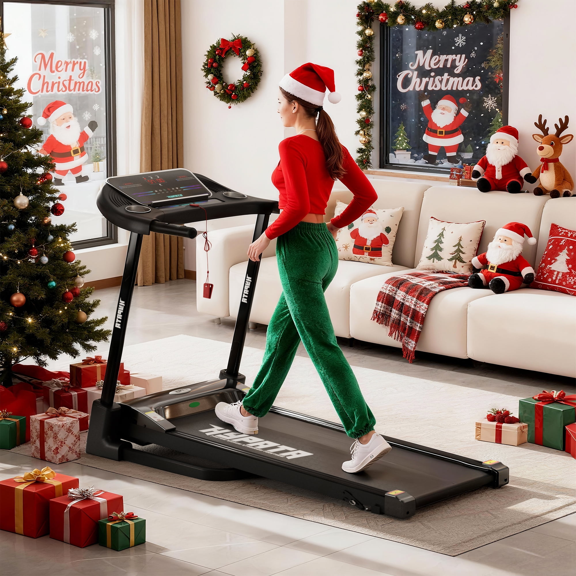 SKOK 2.5HP Foldable Treadmill, 300lb Capacity, 12 Programs, Portable Home Office Walking Machine