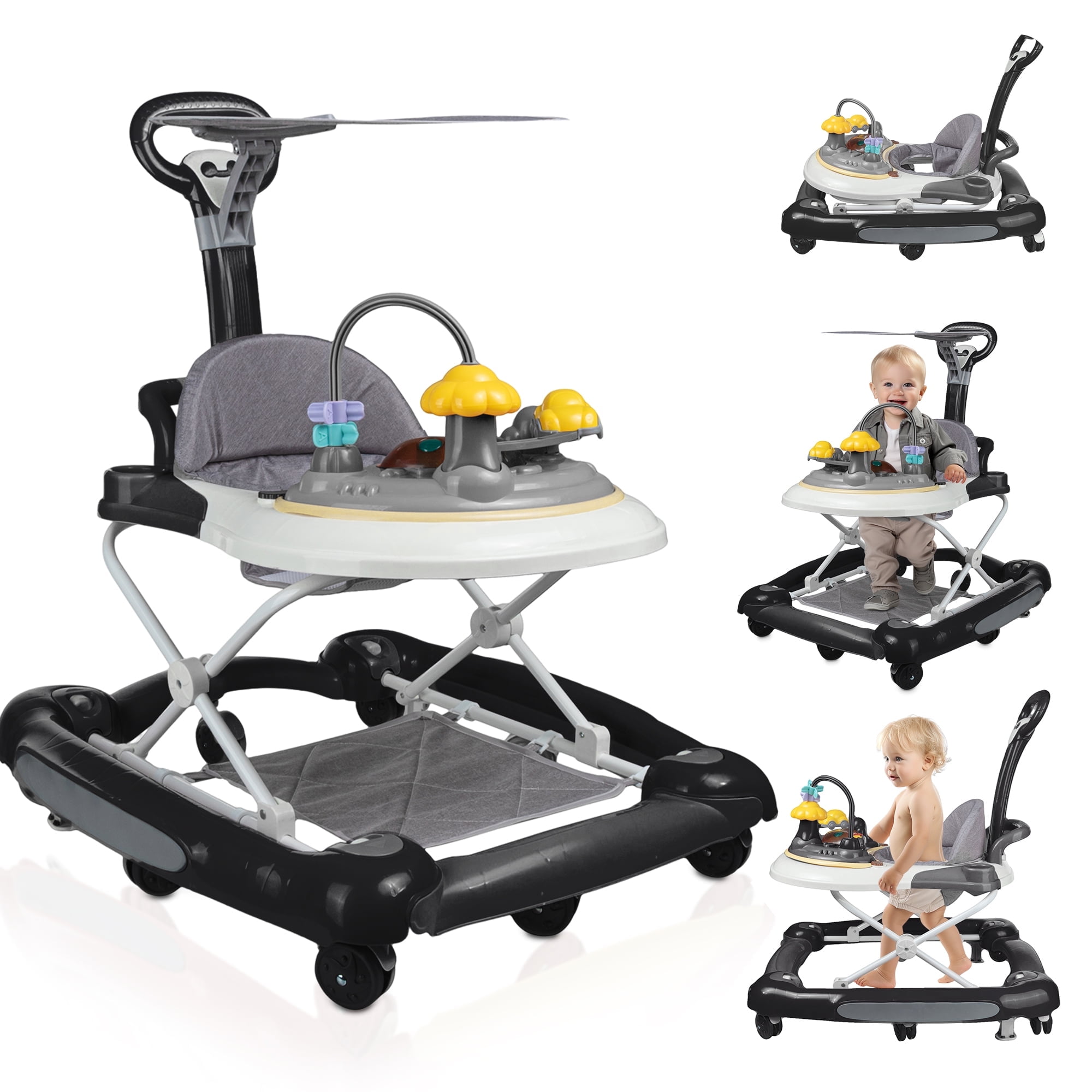 SLLINGLUO Music Lights Baby Walker for Boys and Girls, Infant Walker with Toys, Adjustable(Black)