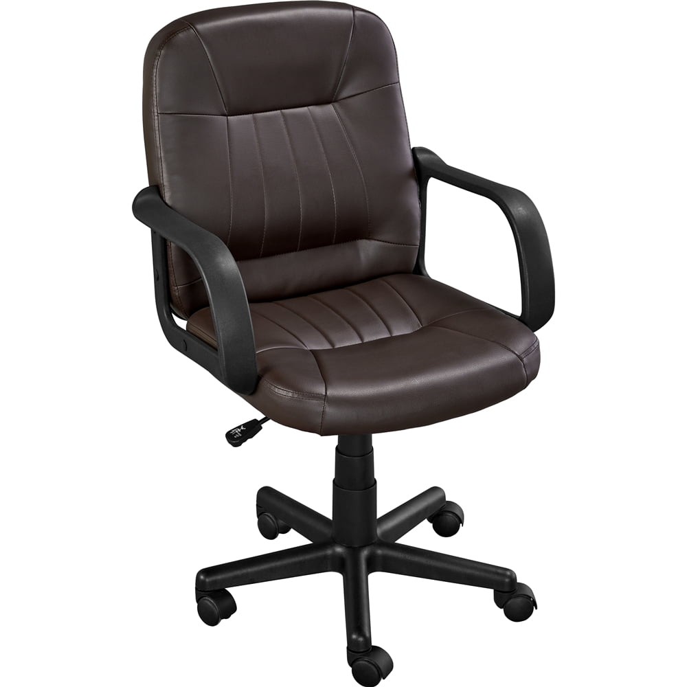 SMILE MART Adjustable Faux Leather Swivel Office Chair, Brown