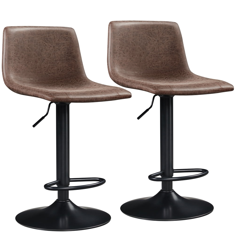 SMILE MART 2pcs Vintage Adjustable PU leather Bar Stools Mid-back for Kitchen, Brown