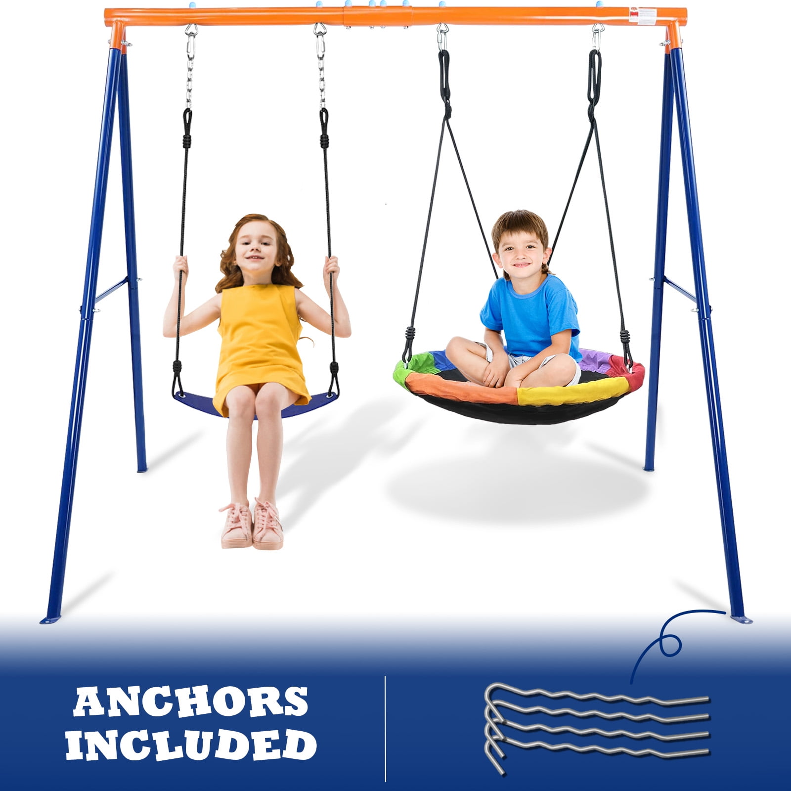 SMkidsport 2 in 1 400LBS Swing Set with Saucer, Playground Sets for Small Backyard for Kids