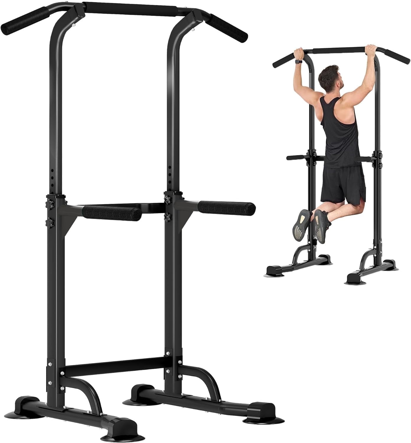 SOGES Height Adjustable Power Tower Dip Stands Pull up Bar Strength Training for Home Gym Black