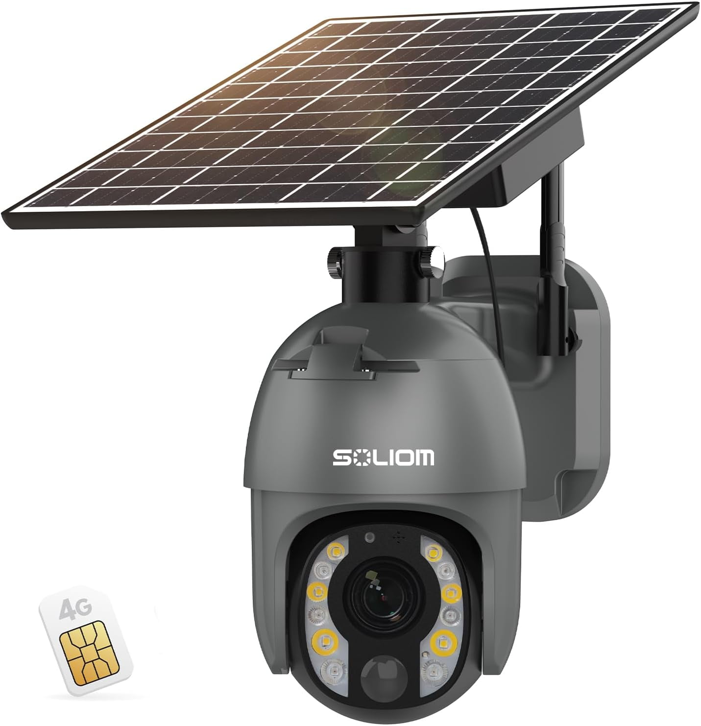 SOLIOM 5MP Security Camera Outdoor with 10X Optical Zoom, 4G LTE Cellular Security Camera with Battery & Solar Powered, Auto Tracking,Human Detection(Gray）