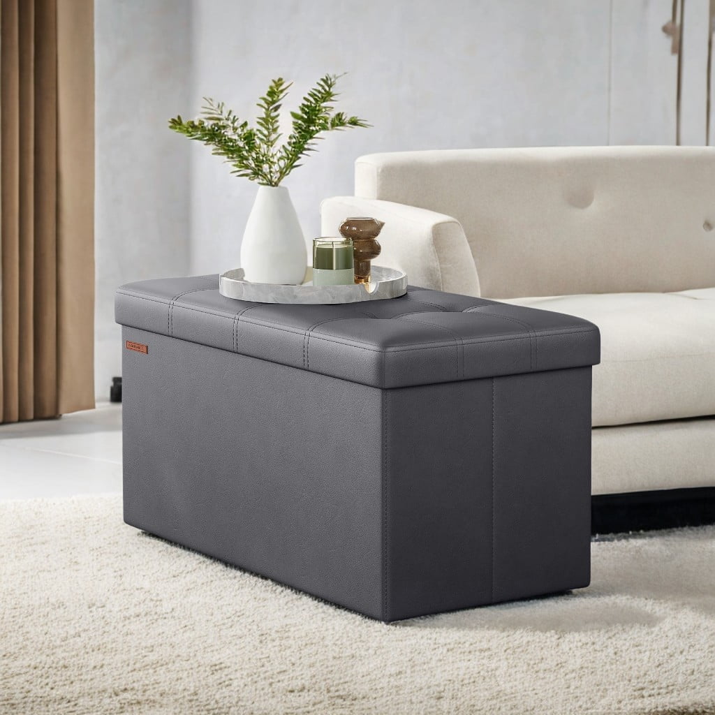 SONGMICS 30" Storage Ottoman Bench Folding Ottoman with Storage Footstool Hold up to 660lb for Living Room Bedroom Dark Gray
