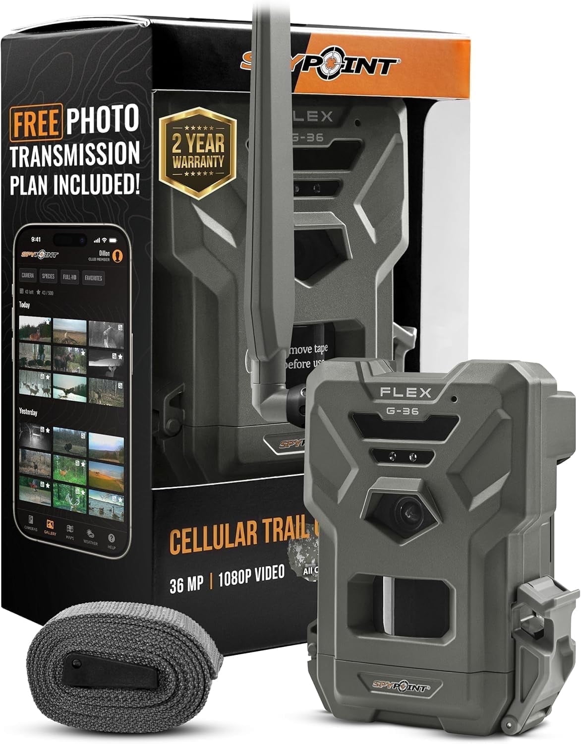SPYPOINT Flex G-36 Cellular Trail Camera, 36MP Photos and 1080p Videos w/Sound, GPS Enabled, Dual-Sim LTE Connectivity, 100' Flash & Detection Range