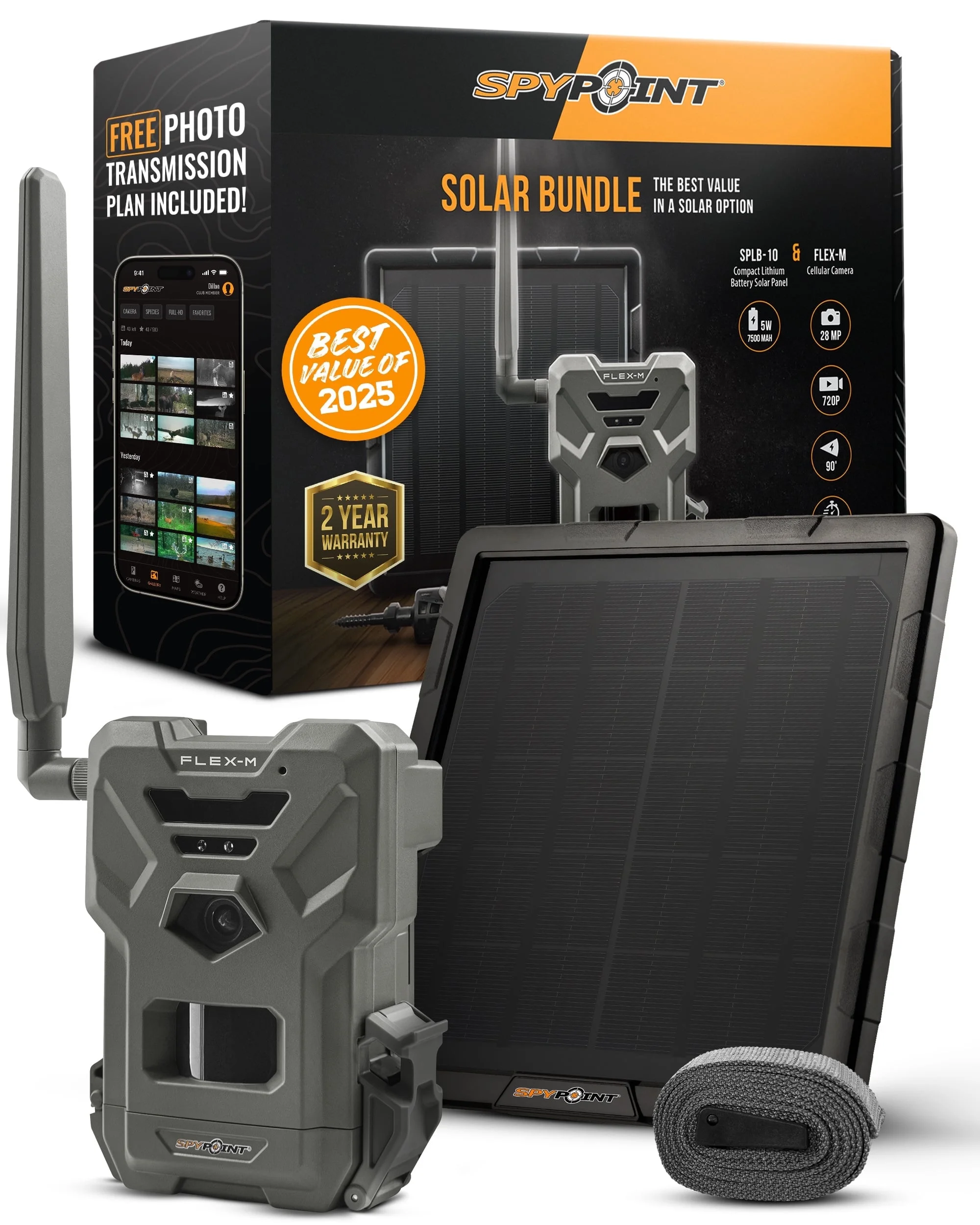 SPYPOINT Flex-M Solar Bundle | FLEX-M Trail Camera and Compact Solar Panel | Cellular Trail Camera, Best Value in Hunting Accessories, No WiFi Needed