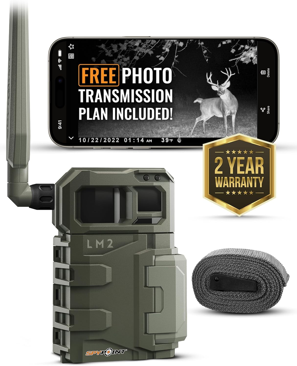 SPYPOINT LM2 Cellular Trail Camera - 20MP Photos, Infrared Game Night Vision Photos, 90' Flash Camera