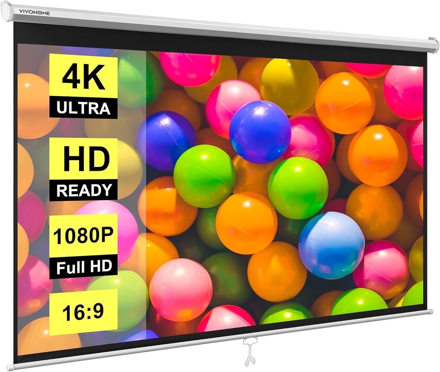 SPECSTAR 80 inch Manual Pull Down Projector Screen, 16:9 HD Retractable Projector Screens for Movie Home Theater Cinema Office Video Game, White