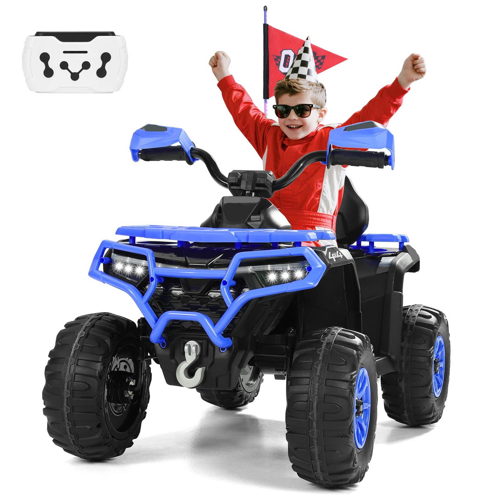 Kids ATV 4 Wheeler, 24V Ride on Toys with 2 Seater, Electric Car w/ Bluetooth/MP3 ,and Flag,Blue