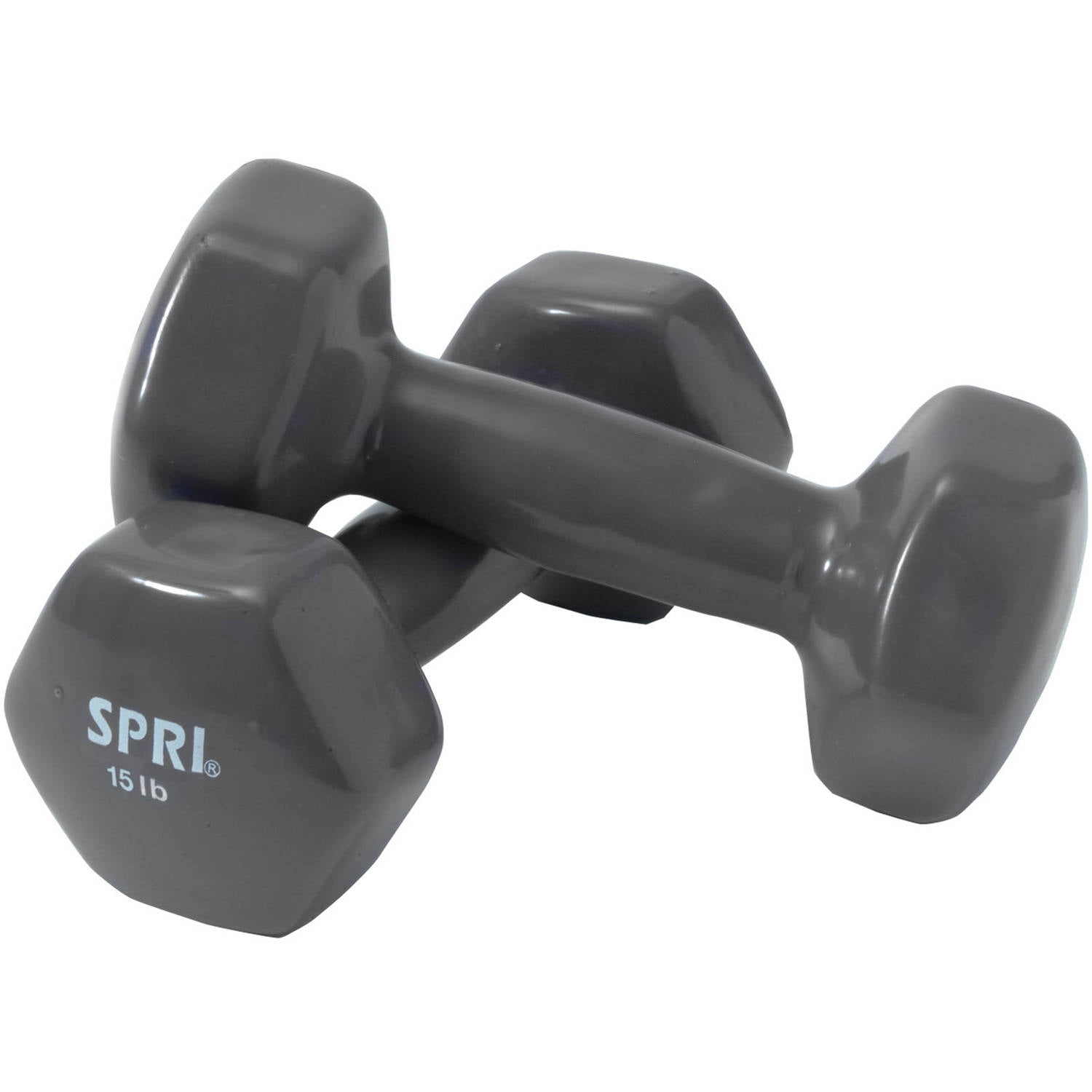SPRI Deluxe Vinyl Dumbbells, 15 lb Pair, Grey
