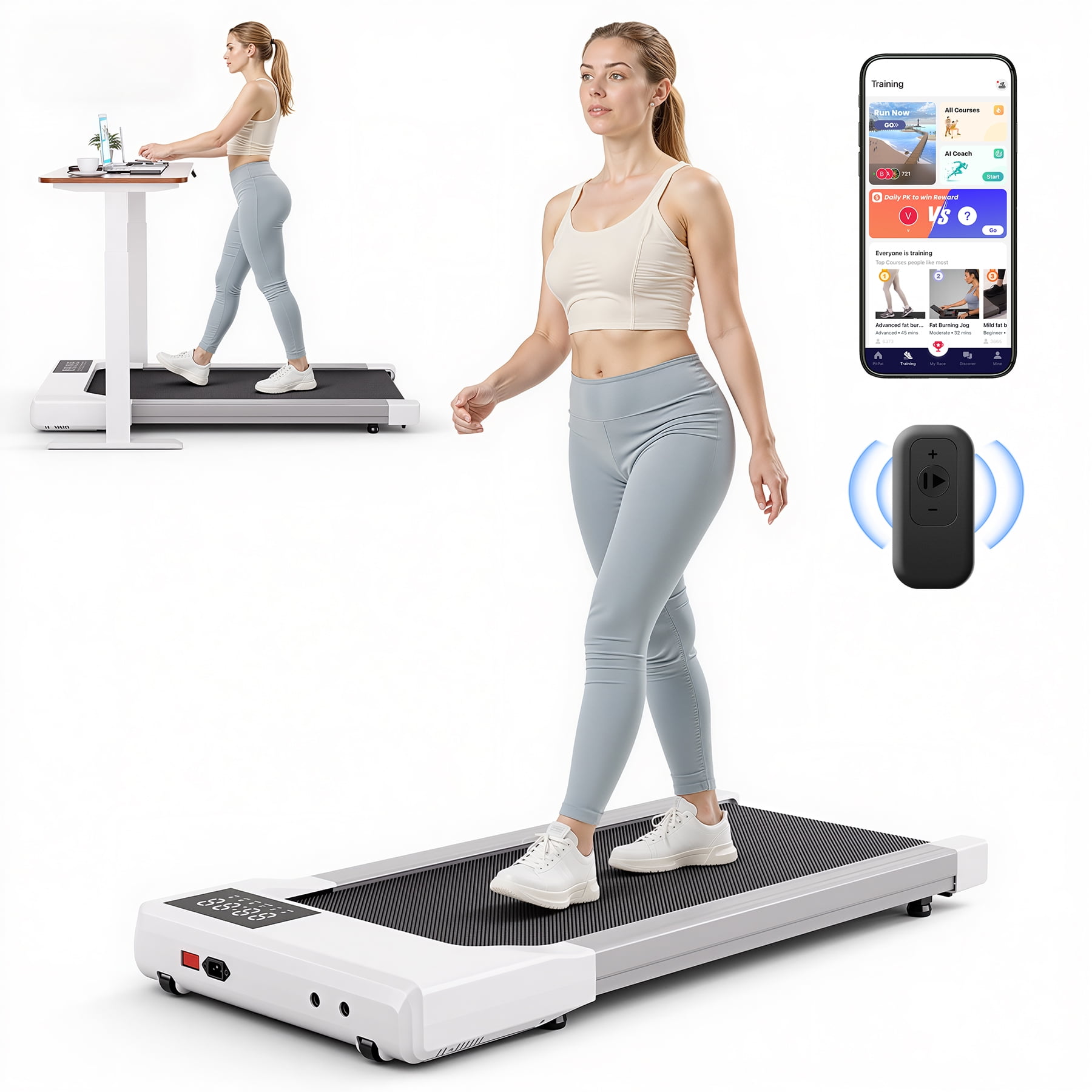 SSPHPPLIE Walking Pad 300lb,Under Desk Treadmillwith Remote Control ,2 in 1 Portable Walking Pad Treadmill for Home/Office/Exercise/Fitness Workout(White)