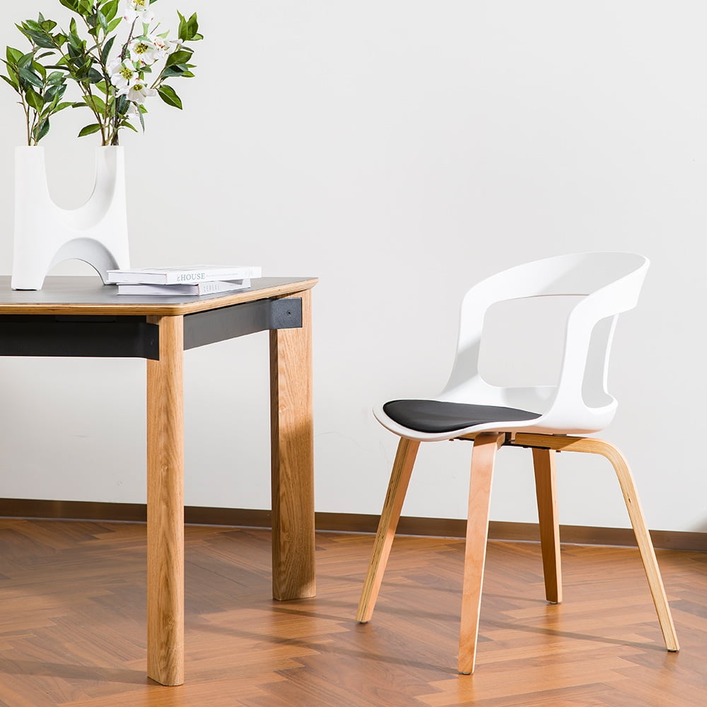 STARWAY White Dining Chairs Set of 2, with Plywood feet and Polypropylene Shell, with Cushion