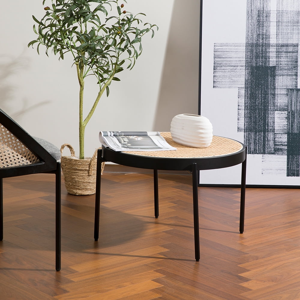 STARWAY End Table Round Rattan Side Table Tray Table for Sofa, Bedside and Living Room