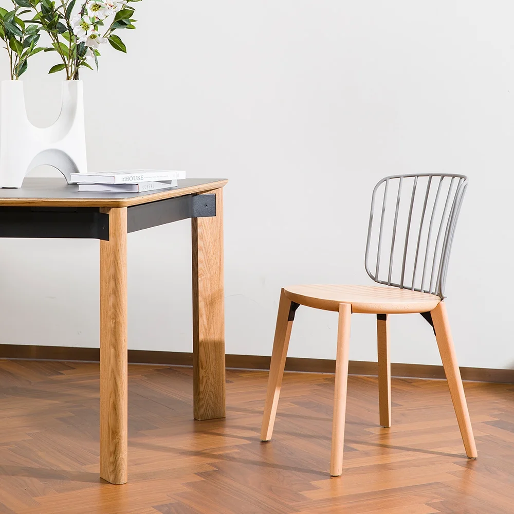 STARWAY Spindle-Back Dining Chair with Wood Seat and Leg, Metal Backrest