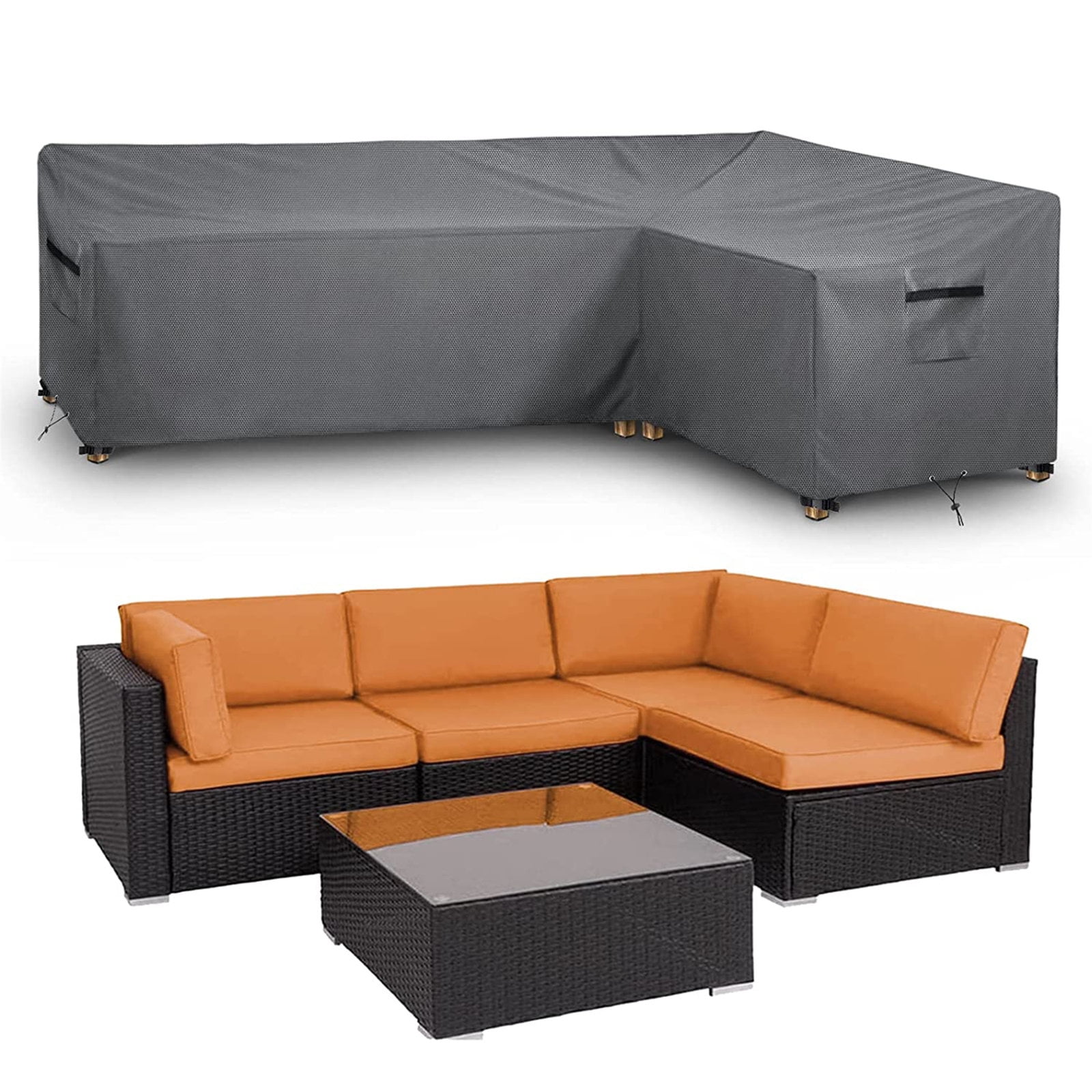 STARTWO Patio L-Shaped Sectional Sofa Cover Thickened Heavy Duty Outdoor Waterproof Furniture Cover With Air Vents & Windproof Straps