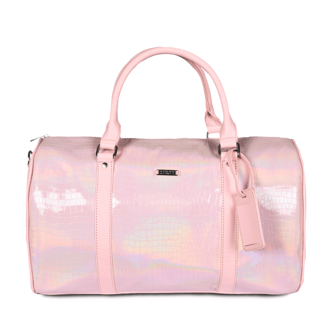 STRUTT Premium Pink Leatherette Duffel Bag for Travel for Women II Spacious II Lightweight Pink Weekender