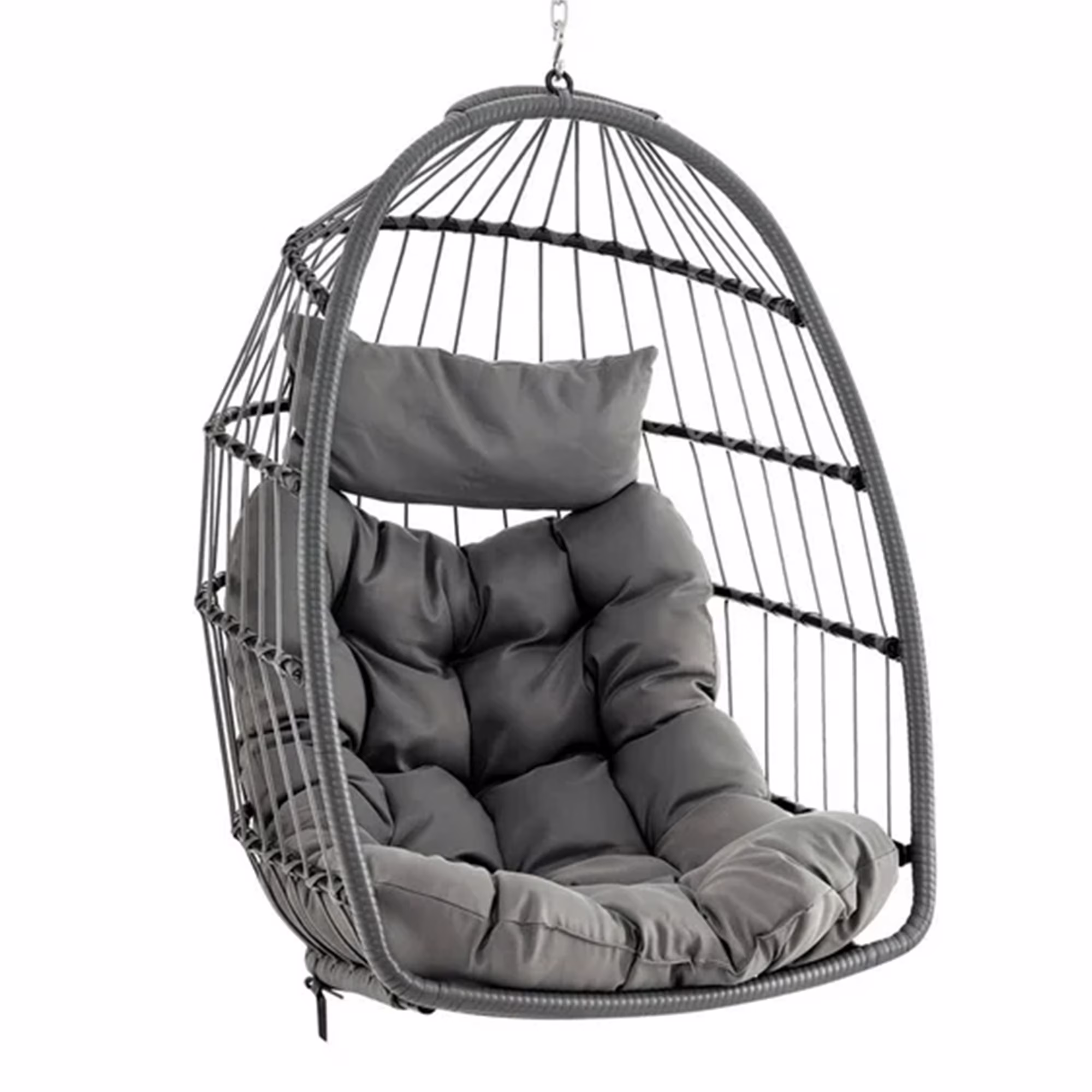 SUGIFT Outdoor Foldable Wicker Swing Egg Chair, Gray