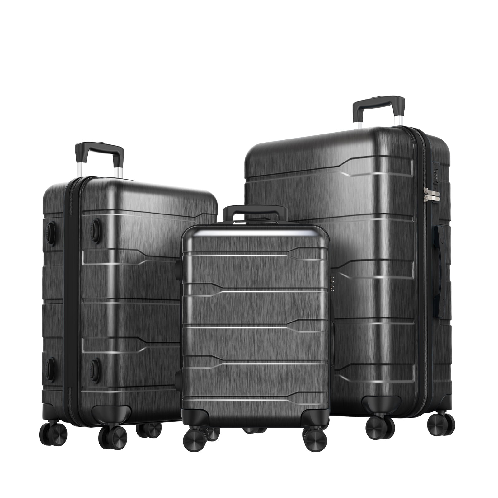 SUGIFT Hardside Luggage Set 3 Piece Lightweight Suitcase with TSA Lock Spinner Wheels, Dark Gray