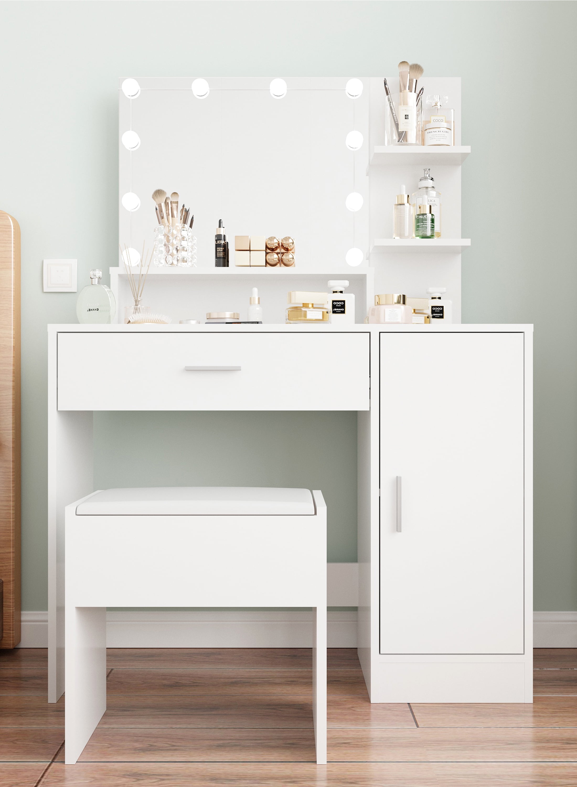 SUGIFT Makeup Vanity with Mirror Modern Bedroom Makeup Table Set Vanity Desk (White)