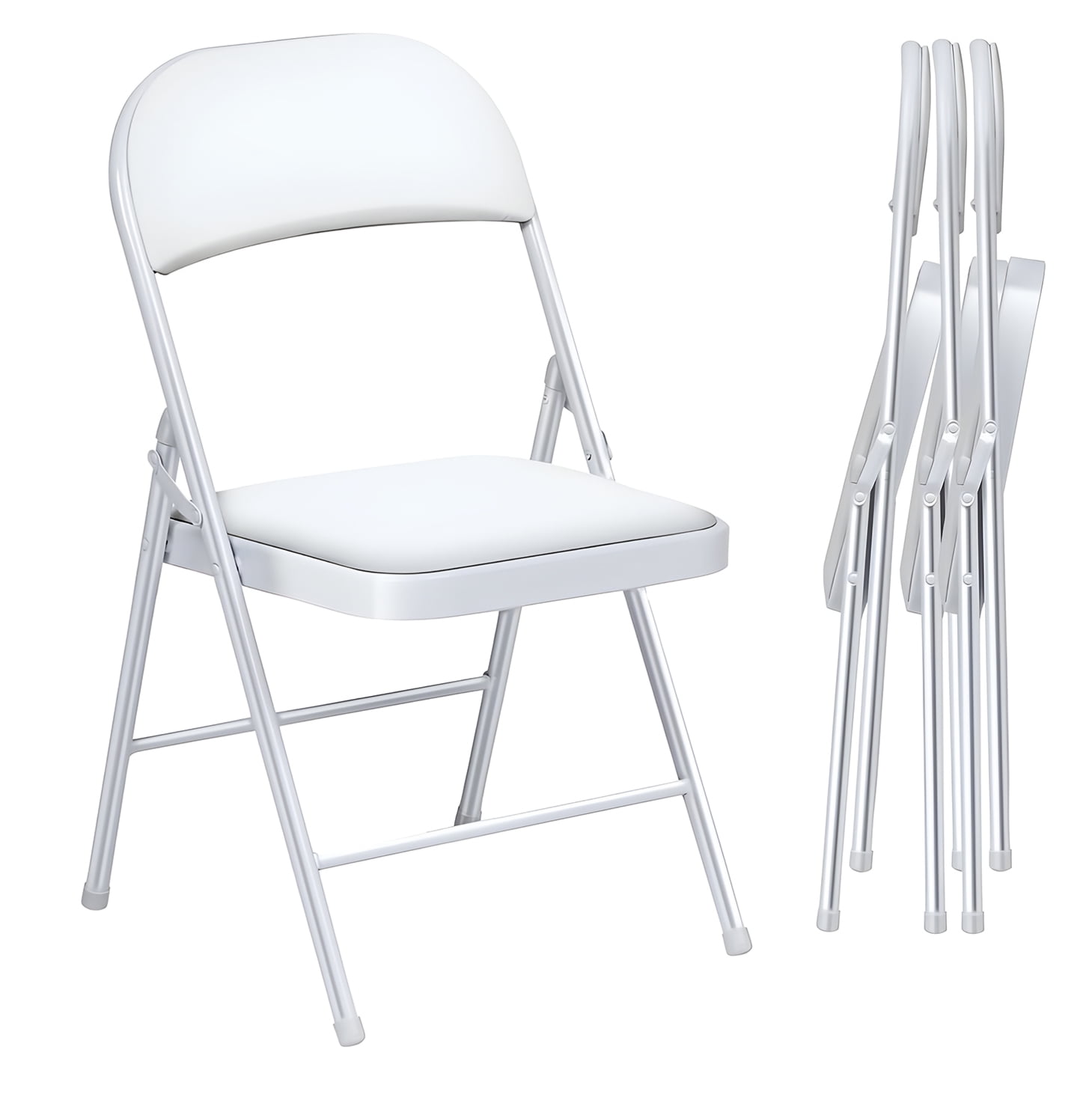 SUGIFT Padded Seat and Metal Back Folding Chair, White, 4 Pack