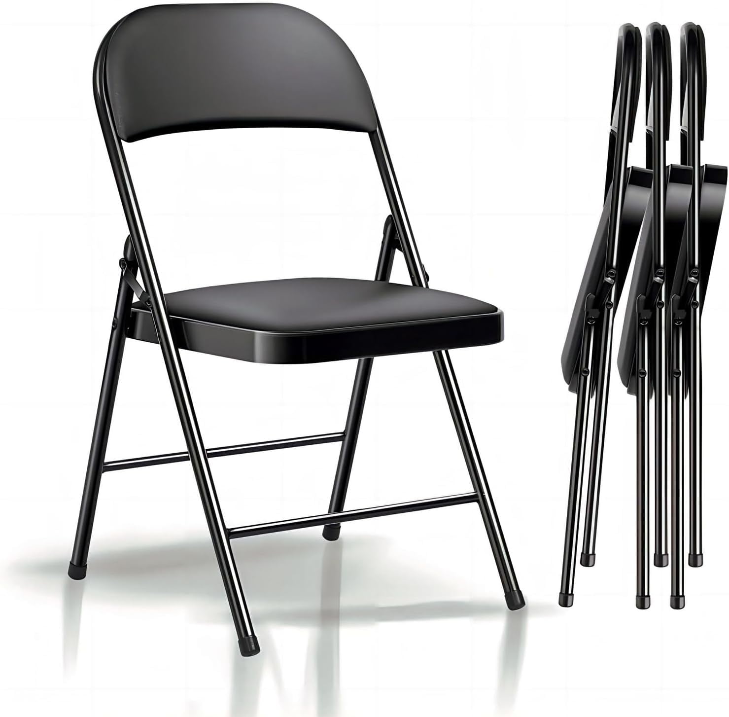 SUGIFT Padded Seat and Metal Back Folding Chair, Black, 4 Pack