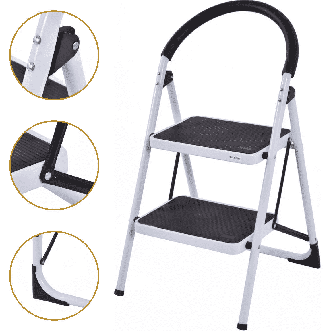 SUGIFT 2 Step Ladder 330lbs Capacity Step Stool for Home Portable Folding Stool with Pads, White