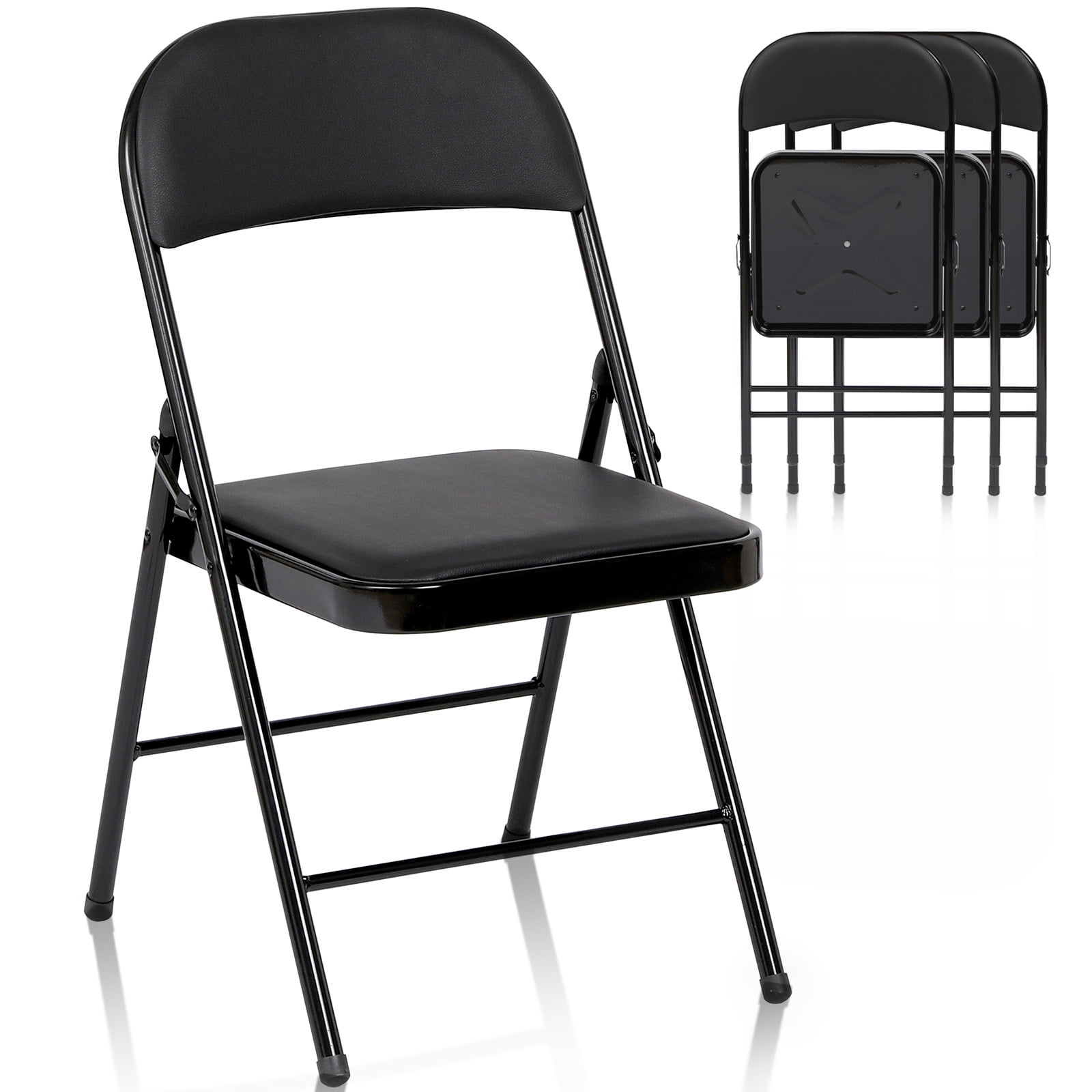 SUGIFT 4 Pack Folding Chairs Metal Frame Home Office Chairs, Black