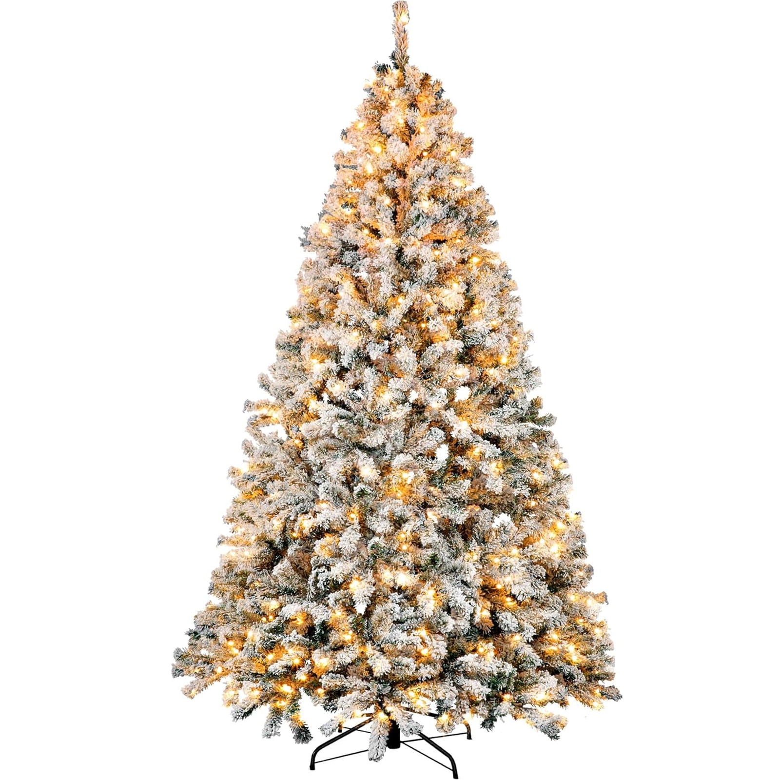 SUGIFT 6ft White Artificial Frosted Christmas Tree, Premium Holiday Pine Branches, Foldable Metal Base w/ 1000 Tips 250 Warm-White, Christmas Decor