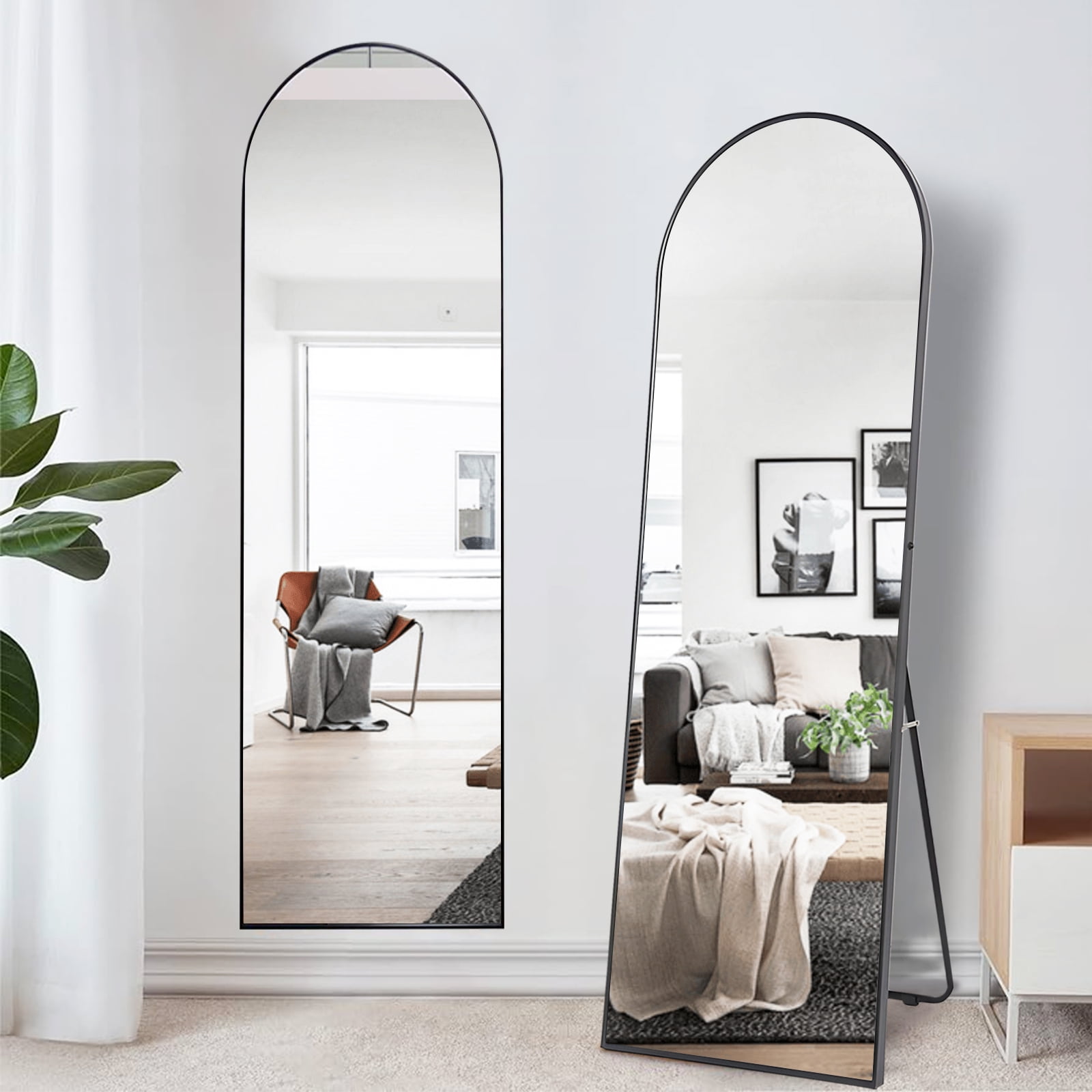 SUGIFT 65''x22'' Arched Full Length Mirror, Floor Mirror with Stand, Full Body Mirror, Arched Wall Mirror, Modern & Contemporary Full Length Mirror with Wood Frame - Black