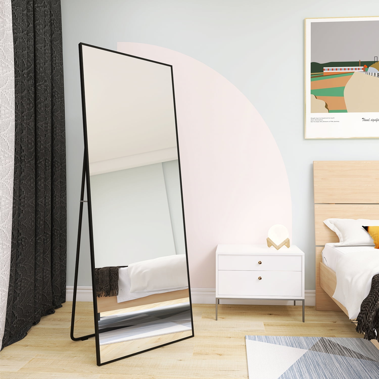 SUGIFT 65"x22" Full Length Mirror Rectangle Body Dressing Floor Mirrors, Black